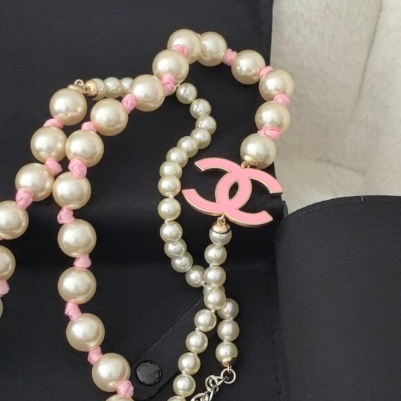 CHANEL Long Necklace Metal Glass Imitation Pearls Silk Resin Authentic - Picture 6 of 11